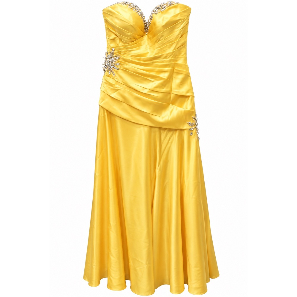 Y2K Night Moves #6270 Prom Collection Yellow Satin Beaded Corset Gown Sz 12 NEW